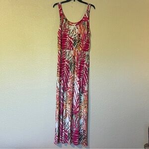Sonoma M Pink Tropical Leaf Print Sleeveless Maxi Dress